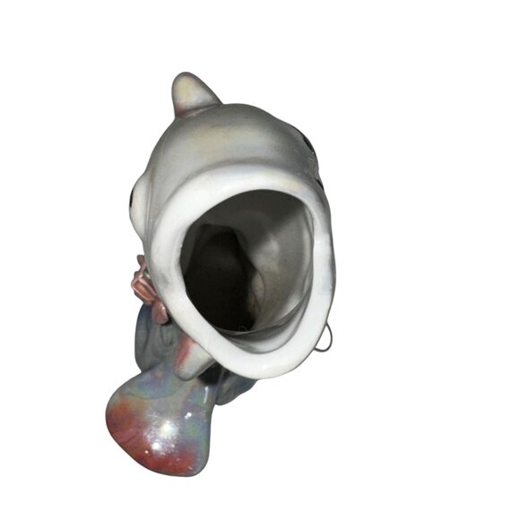 Ceramic Fish Shaped Bud Vase With Pink Rose & Iridescent Finish Design - Picture 7 of 7